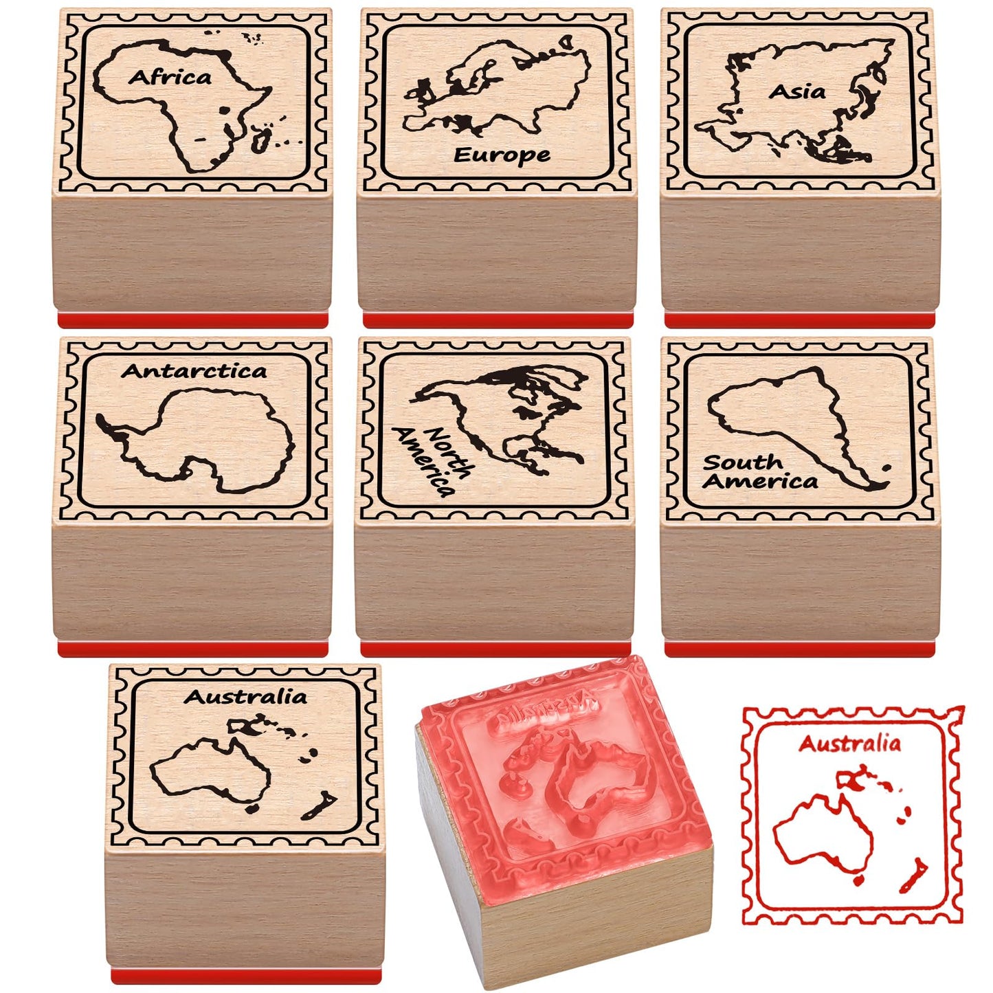 Tosstuki 7 Pcs Continent Rubber Stamp Frames Passport Stamps Continents Rubber Stamp Set for Card Making Decoration and Scrapbooking Supplies DIY Tools Gifts