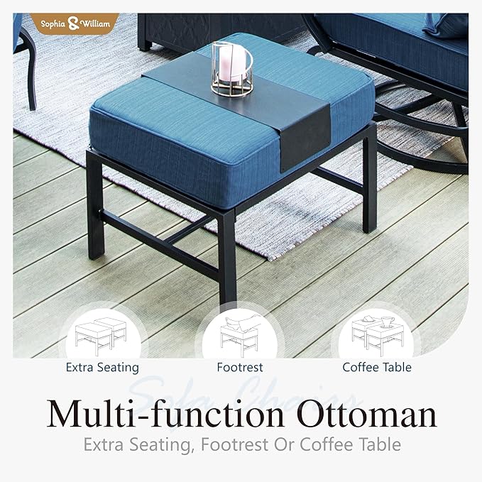 Sophia & William Patio Furniture Sets for 7 Outdoor Conversation Set 7 Pcs with 2 x Swivel Sofa Chairs, 2 x Armrest Chairs, 1 x 3-Seat Sofa, 2 x Ottomans Garden Backyard Poolside Peacock Blue