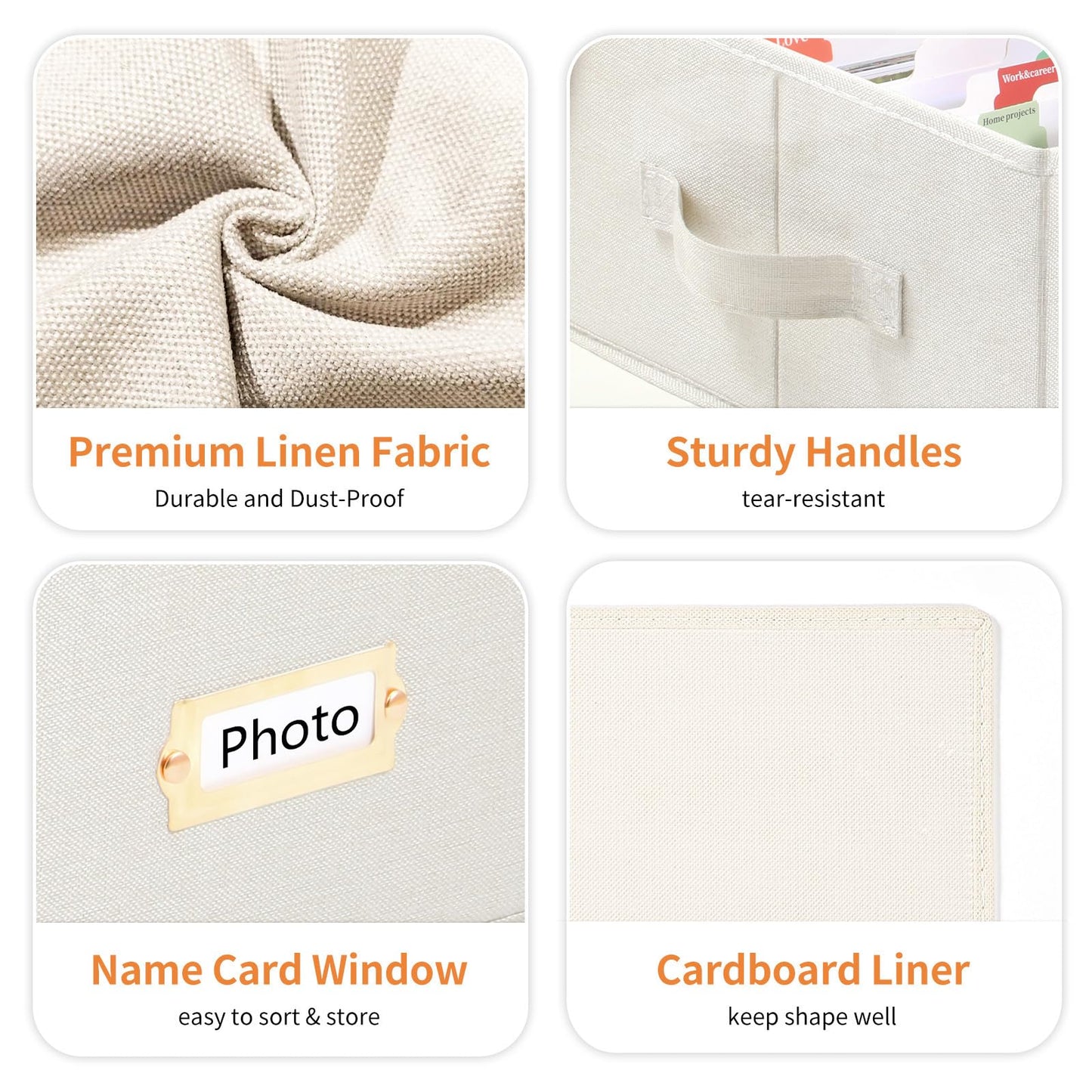 Aokeyee 2PC Photo Storage Box - Decorative Linen Memory Organizer for 4x6 Pictures, Keepsake Box with Dividers & Labels, Holds 3400+ Photos