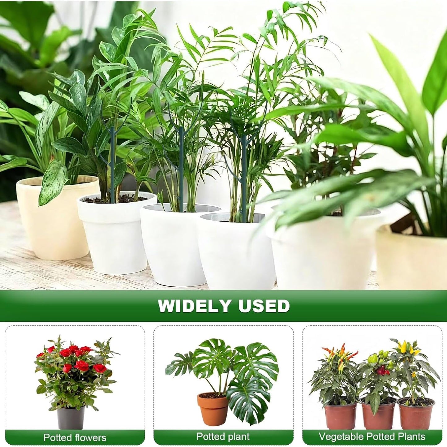 Folklyzo 10 Pack Stackable Plant Support Stakes, Adjustable Plant Sticks for Monstera, Tomato & Climbing Plants – Indoor/Outdoor Garden Support Stakes (10, Green)