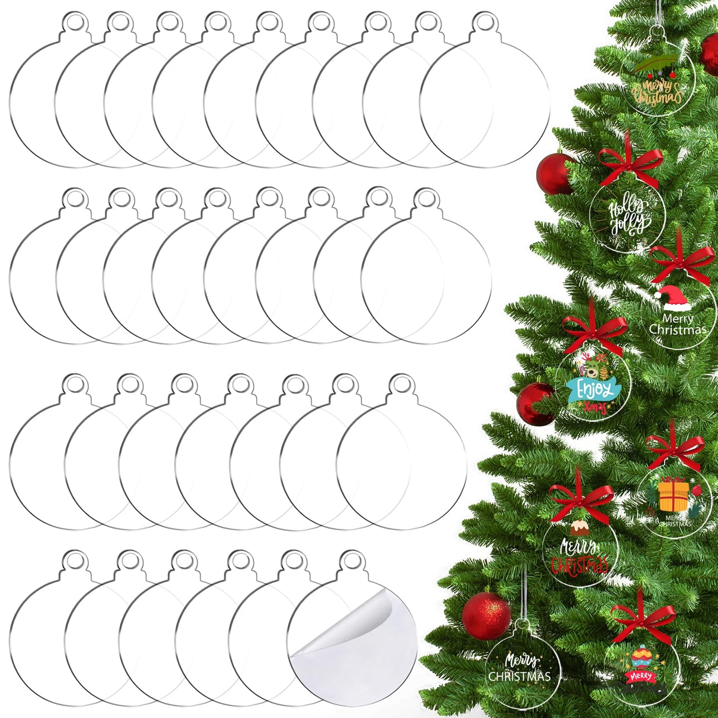 30 Pack Christmas Tree Ornaments Blanks - 4 Inch Clear Round Acrylic Flat Disc Ornaments Blanks Christmas DIY Crafts Transparent Circle Discs for Xmas Winter New Year Party Hanging Decorations