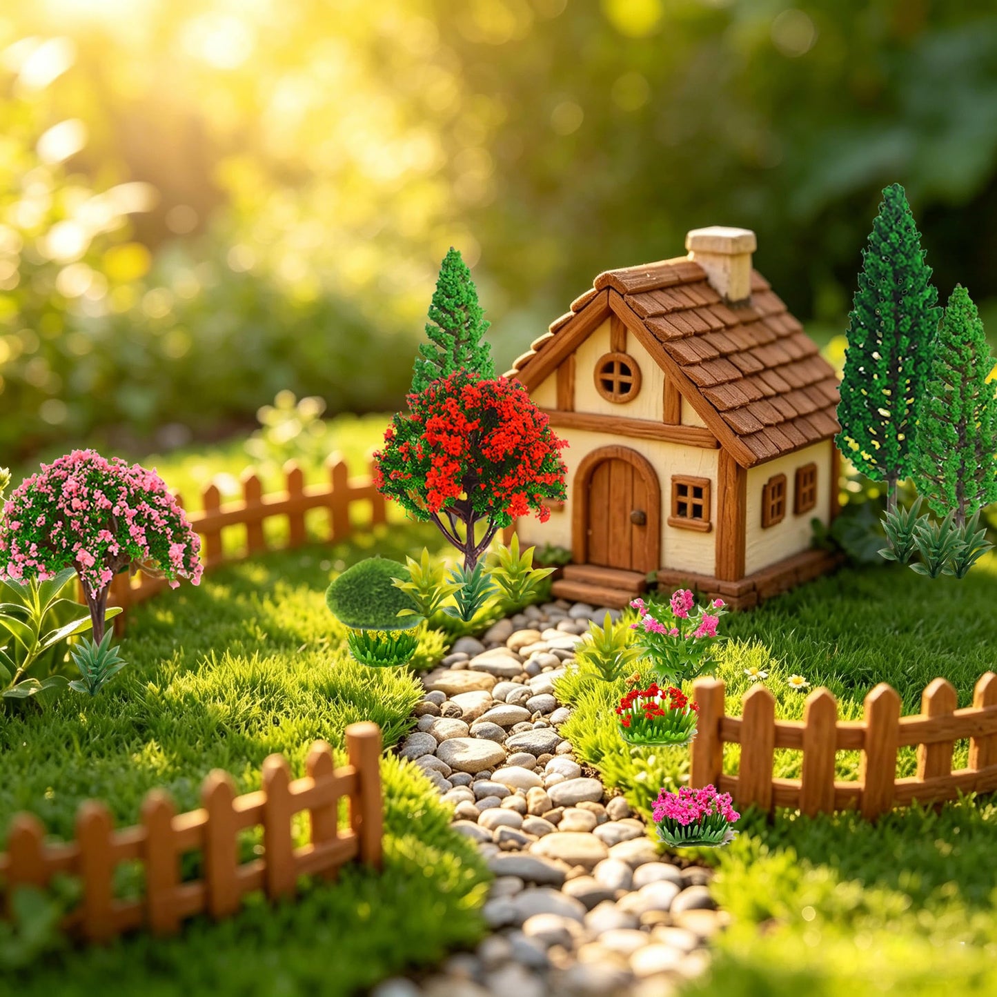 36pcs Model Trees Mixed Model Flower Trees Railroad Scenery Diorama Tree Mushroom for DIY Crafts Landscape Train Railroad Decorations Fairy Garden Trees Supplies