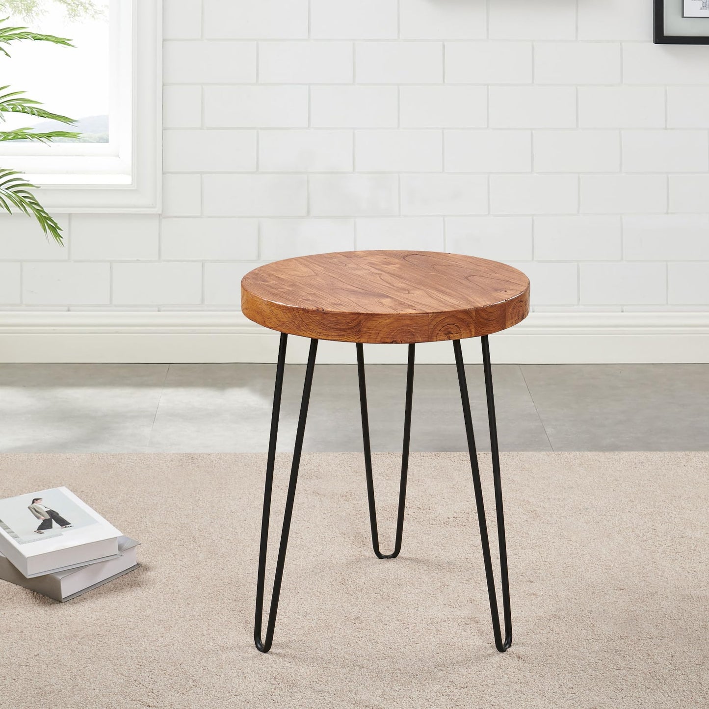 Warmaxx Elm Solid Wood Side Table 15.6" x 15.6" x 20.8"H Round Accent Vintage Coffee End Tables Rustic Plant Stands Living Room Patio Bedroom Nightstand