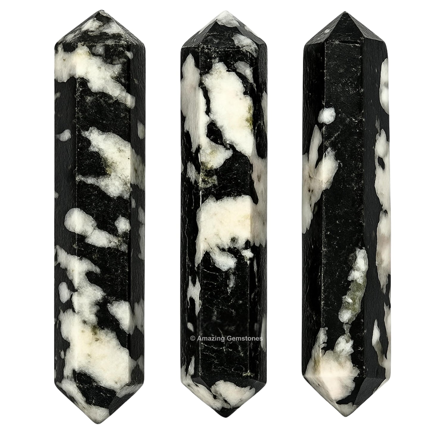 Amazing Gemstone Black and White Tourmaline Crystal Points Bulk Healing Crystals & Stones - Pack of 3 Double Terminated Healing Wand Point Bulk Crystals for Crafts, Crystal Grid, DIY for Beginners