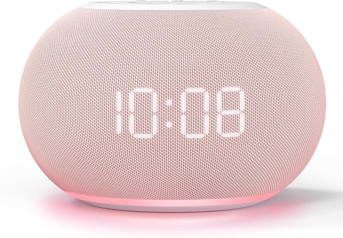 REACHER Auto Dimmable Sound Machine Alarm Clock with Night Light for Girls | 20 soothing sounds, sleep timer, precise volume, soft night lights, auto-dimming display, cute white noise soother for kids
