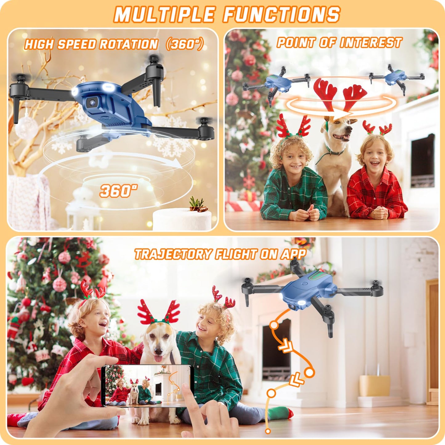 Foldable Drone with Camera for Kids Beginners - Remote Control Helicopter Toys Gifts for Boys Girls, 1080P HD FPV RC Drones with 2 Batteries, One Key Start/Land, Altitude Hold, Gesture Selfie, Blue