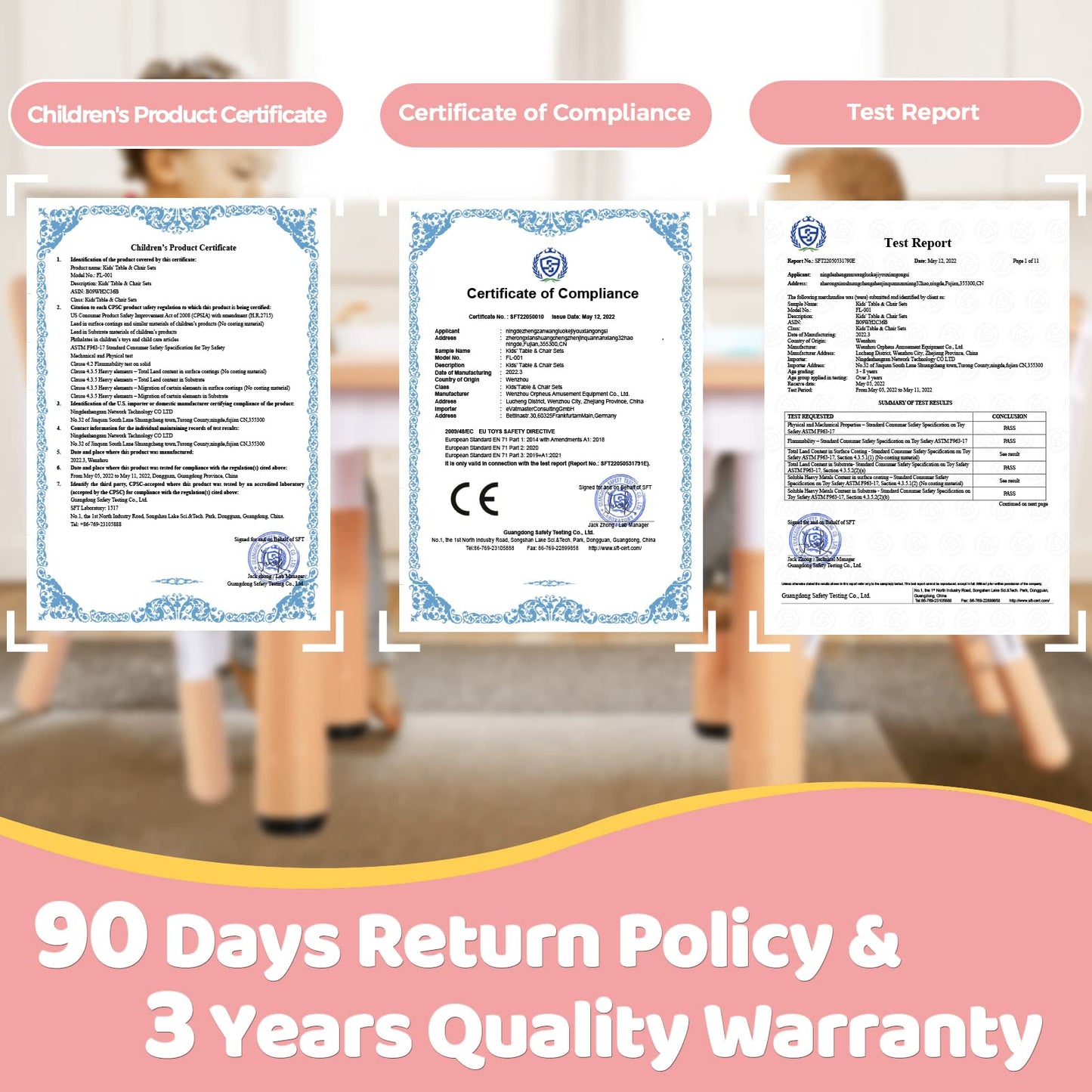 FUNLIO Kids Table and 2 Chairs Set, Height Adjustable Toddler Table and Chair Set for Ages 3-8, Easy to Wipe Arts & Crafts Table, for Classrooms/Daycares/Homes, CPC & CE Approved (3pcs Set) - Pink