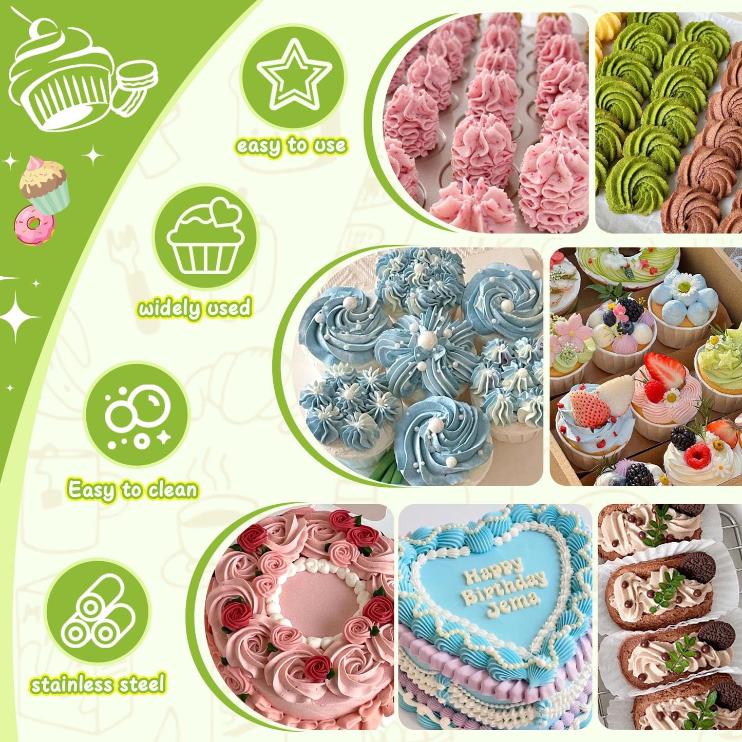 FANTEXY Dessert Decorating Syringe Set, Icing Piping Kit Stainless Steels Cake Decorating Tools 6 Piping Icing Nozzles Cupcake Decorating Kit
