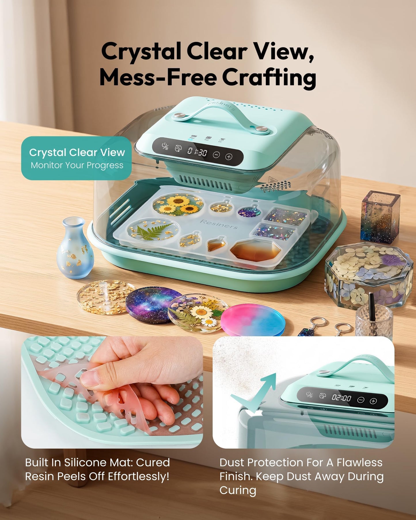 Resiners Resin Curing Machine G3 with UV Resin Light, 2H/1Min Fast Curing, Silicone Mat Included, Deformation-Resistant Reversible Base, Resin Dryer for Epoxy Mold Casting, Jewelry Making, DIY Decor