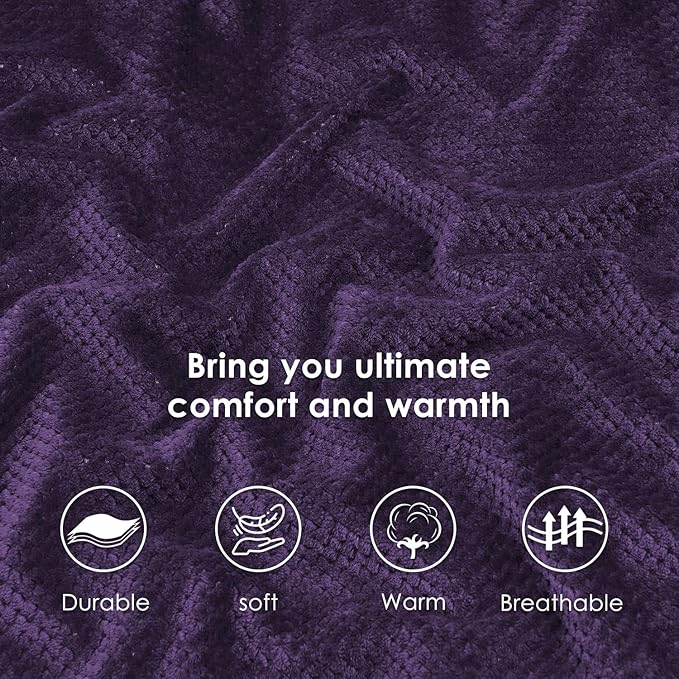 SOCHOW Waffle Sherpa Fleece Throw Blanket, Super Soft Fuzzy Warm, Lightweight Fluffy Reversible Plush Blanket for Bed Sofa Couch, 50 x 60 Inches Dark Purple