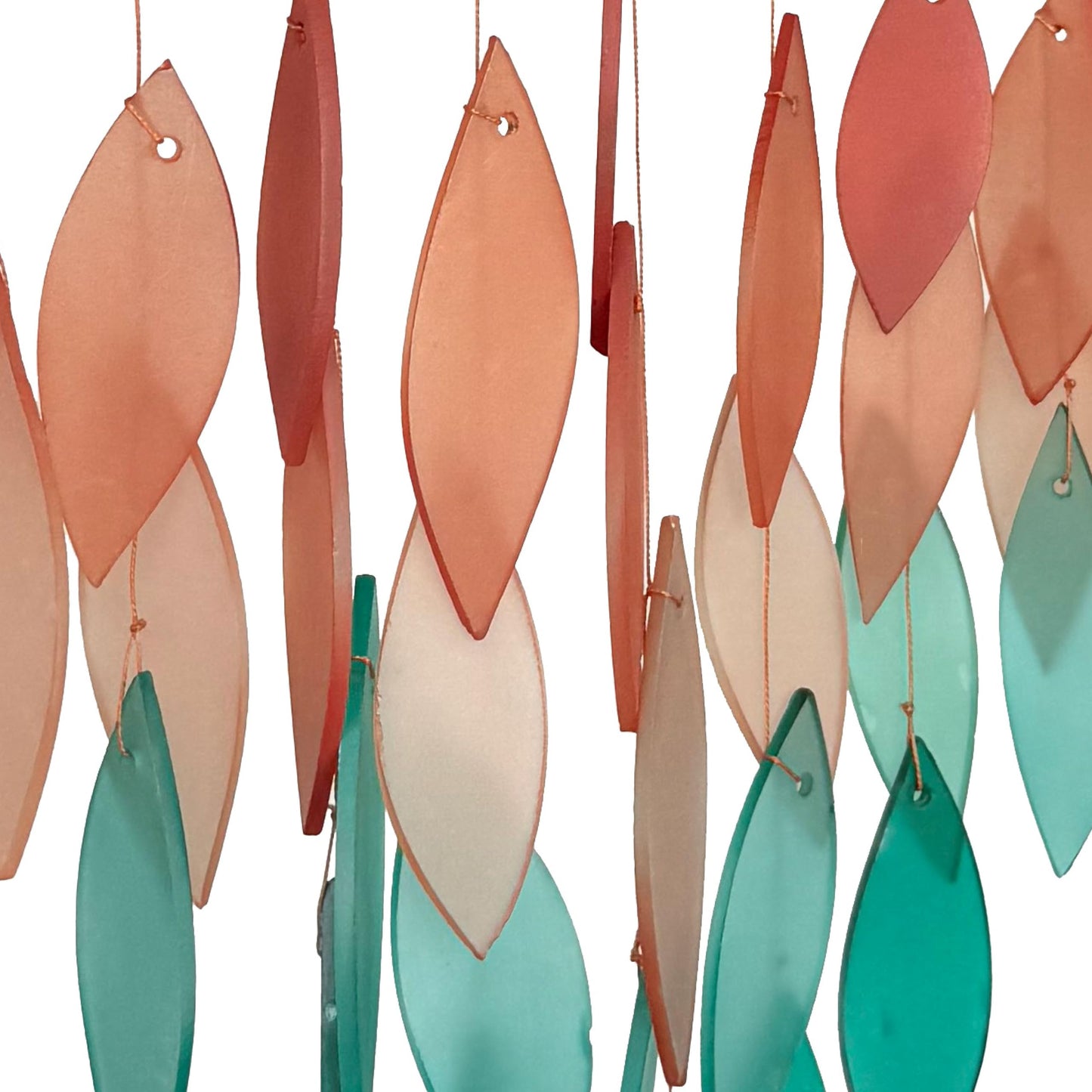 Blue Handworks Coral Ombre Waterfall Glass and Driftwood Chime, Sandblasted Glass and Found Wood Handcrafted Wind Chime