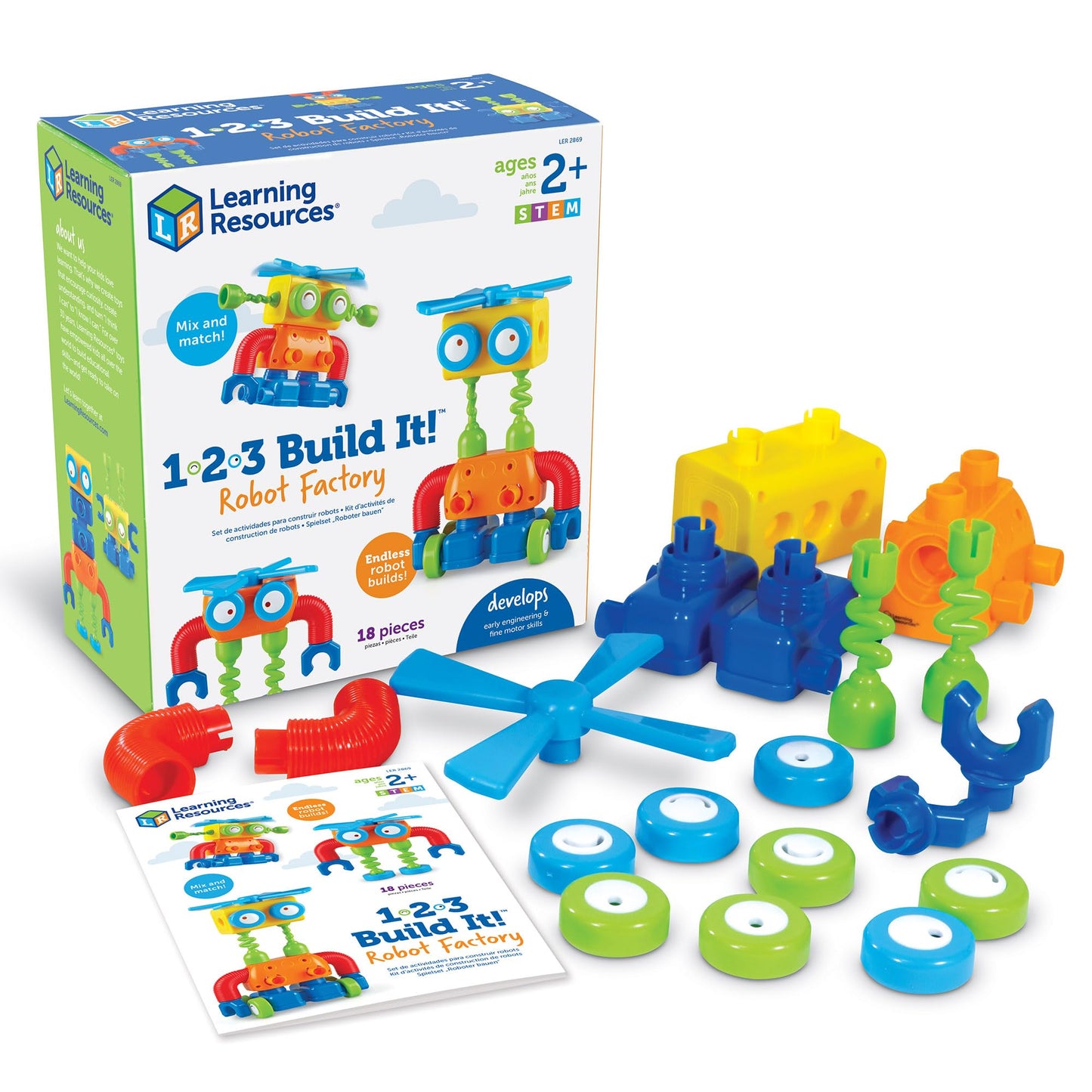 Learning Resources 1-2-3 Build It Robot Factory - Building Robots for Kids, Robot STEM Toys, Kids Engineering Toys, Toddler STEM Activity, Robots Building Kit