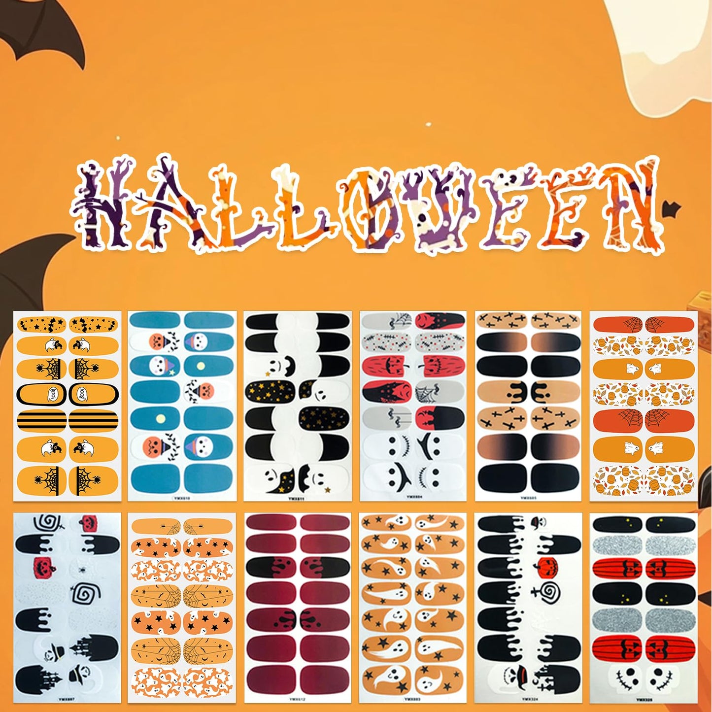 SILPECWEE 20 Sheets Nail Polish Stickers Halloween Christmas Nail Wraps Holiday Self Adhesive Nail Polish Strips for Women Press on Fingernails Manicure Stickers with 1pc Nail File