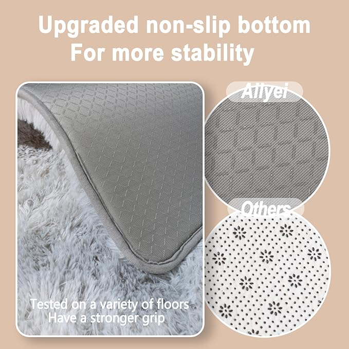 Ultra Soft Runner Rugs for Bedroom Hallways with Upgraded Non-Slip Rubber Backing & Thick Memory Sponge, 2x5 Feet Fluffy Shag Throw Area Rug for Bedside Dorm Tie-dye Light Grey
