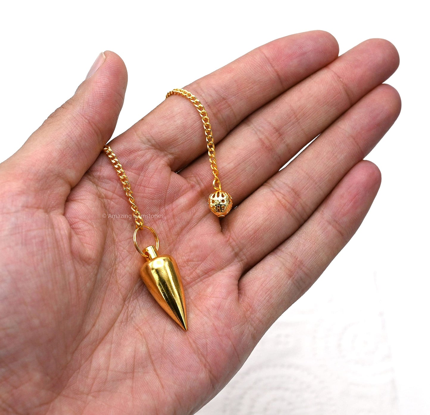 Amazing Gemstone Healing Metal Pendulums for Divination, Gold Cone Steel Copper Pendulum High Energy Pendulo de Bronce Pendulos de Mesa MP27