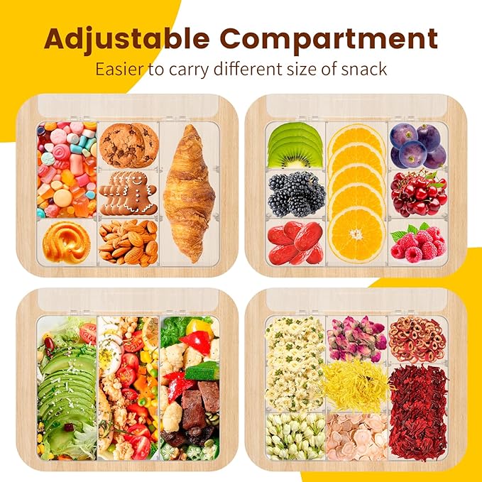 AQSXO 1 Pcs Snack Box Container, 9 Compartments Snack Containers Reusable Meal Prep Lunch Containers.