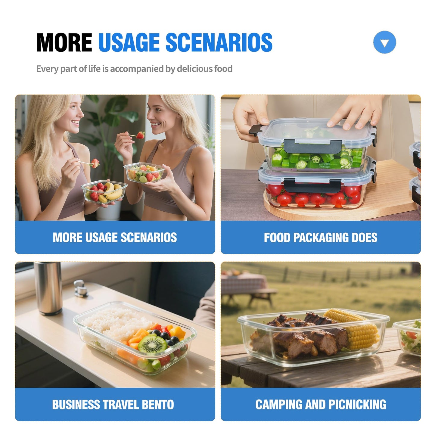 WWYH.DSS 5-Piece Set, 36 oz Glass Meal Prep Containers with Snap-Lock Lids, Airtight Lunch Containers, Microwave, Oven, Refrigerator & Dishwasher Safe,Black