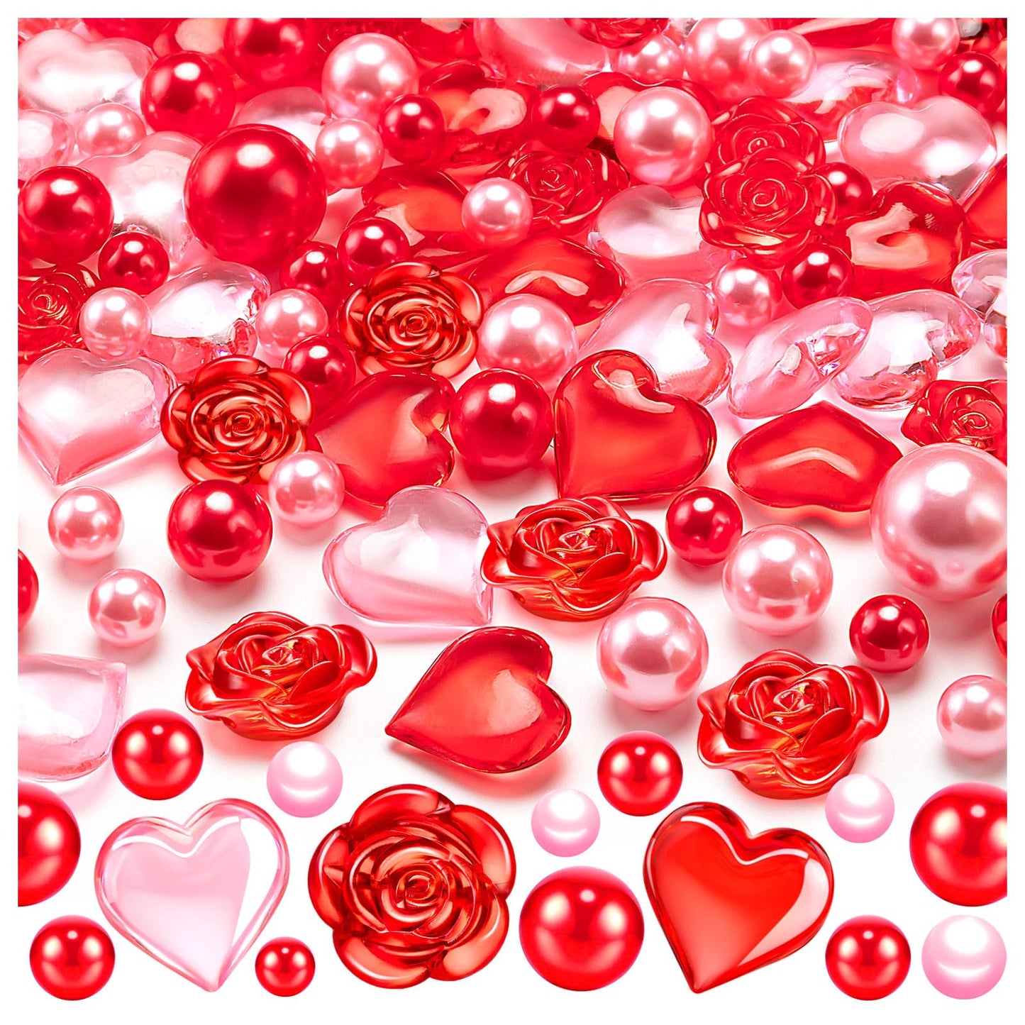 240Pcs Valentines Day Vase Filler, Pink Red Heart Rose Vase Filler Beads Floating for Wedding Decor Party Home Centerpieces