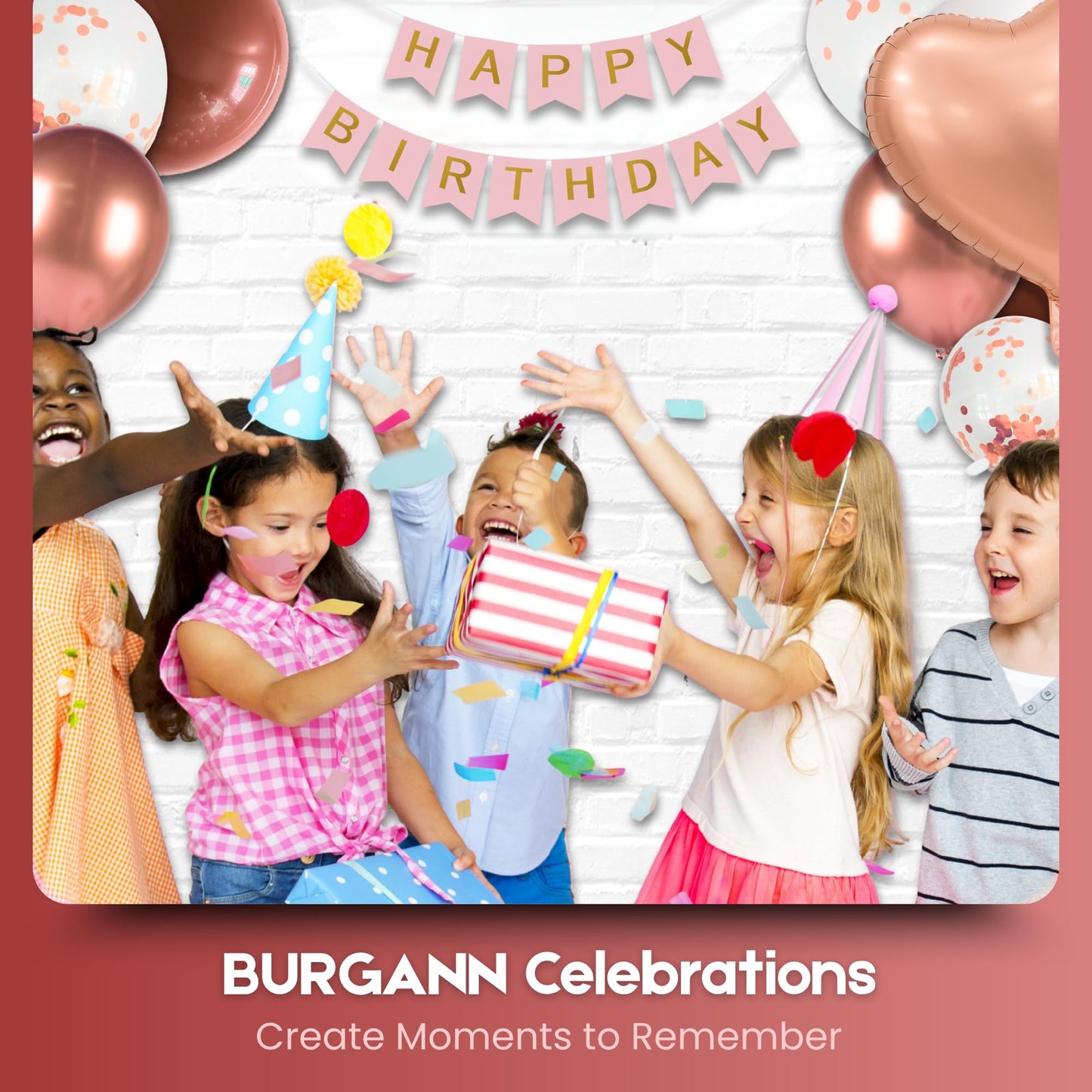 BURGANN Rose Gold Birthday Party Decorations Set, White Silver Gold Balloon Garland Kit with Banner, Crown, Champagne Bottle, Foil Backdrop