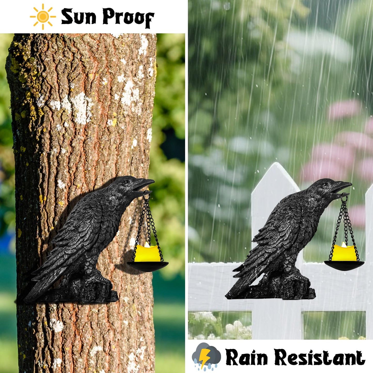 Gothic Crow Wall Art Decor Outdoor Wall Sconce Raven lamp Table Candle Holder Halloween Wall Decor for Patio Garden Bedroom Resin Tealight Statue Black