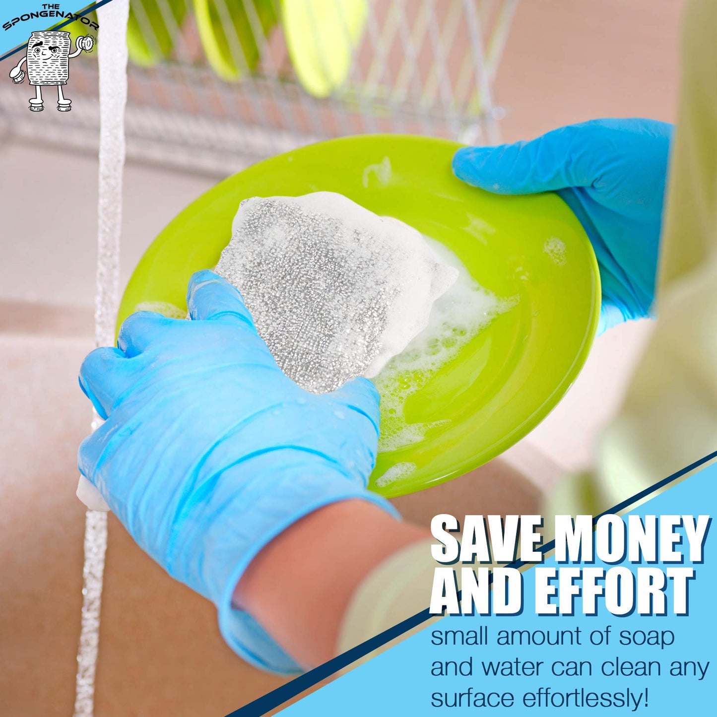 SPONGENATOR Kitchen Scrubbing Sponges - Heavy Duty Non-Scratch Scrubbing Cleaner Sponges in 1 Color - Multi-Surface Non-Metal Dish Scouring Scrubbers for Fast Cleaning. (6 Pack)