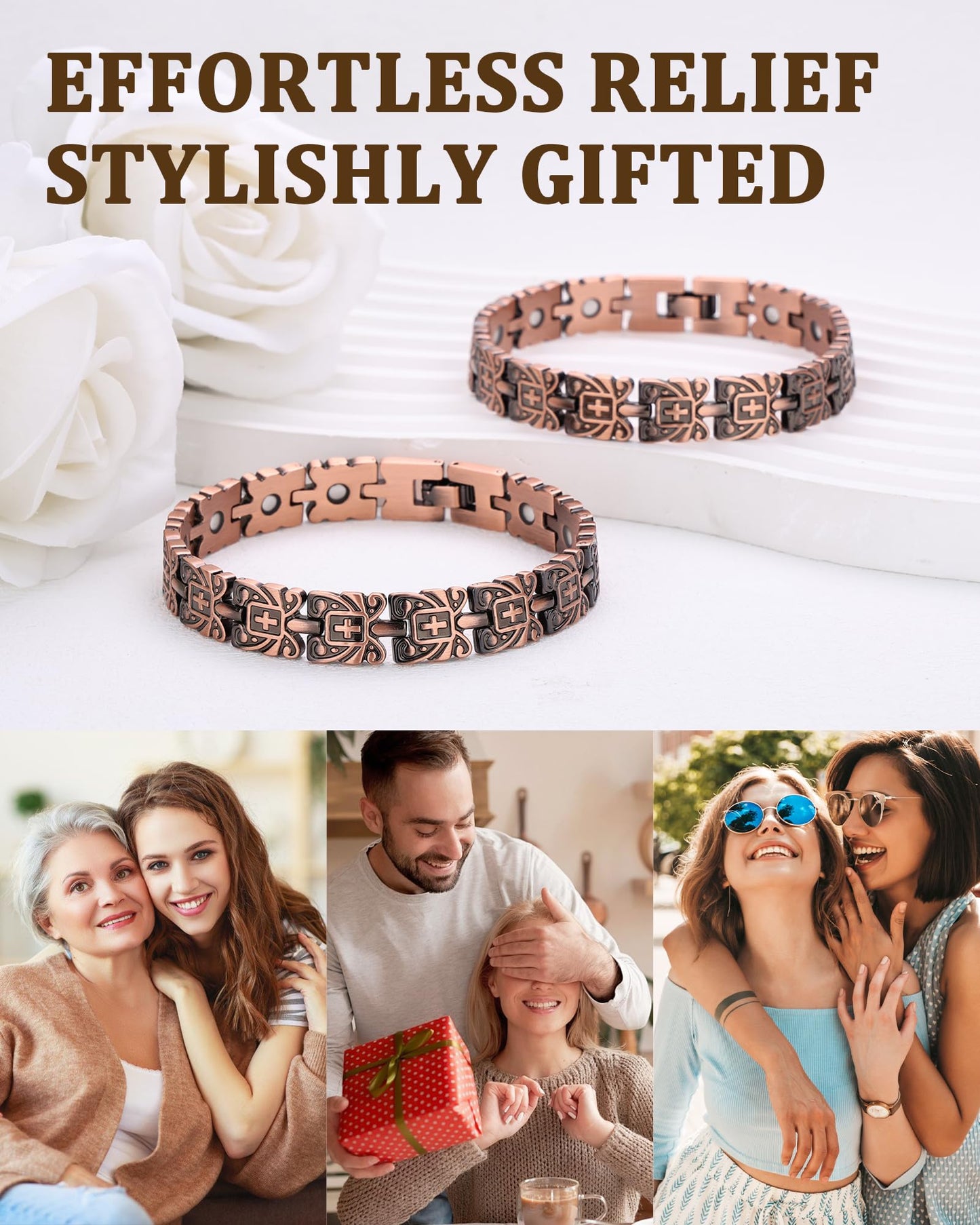 Fashtour Copper Cross Magnetic Bracelet for Women, 99.99% Pure Copper Bracelet, Cross Design, Adjustable (copper597)