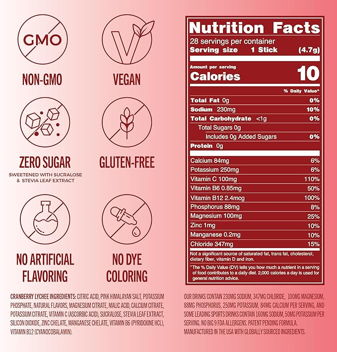 TREVI™ Sugar Free Electrolytes - Drink Mix Hydration Powder Packets - 28 Count - Cranberry Lychee