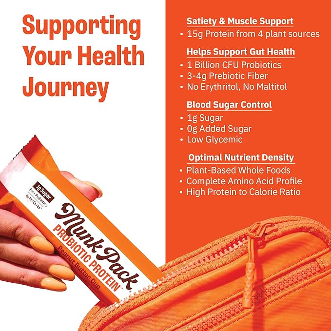 Munk Pack Peanut Butter Cup Probiotic Keto Protein Bars Stocking Stuffers | 15g Plant Protein, 1g Sugar, 4g Net Carbs | Non-GMO, Plant-Based, Low Sugar, Gluten-Free Snacks | 12 Count