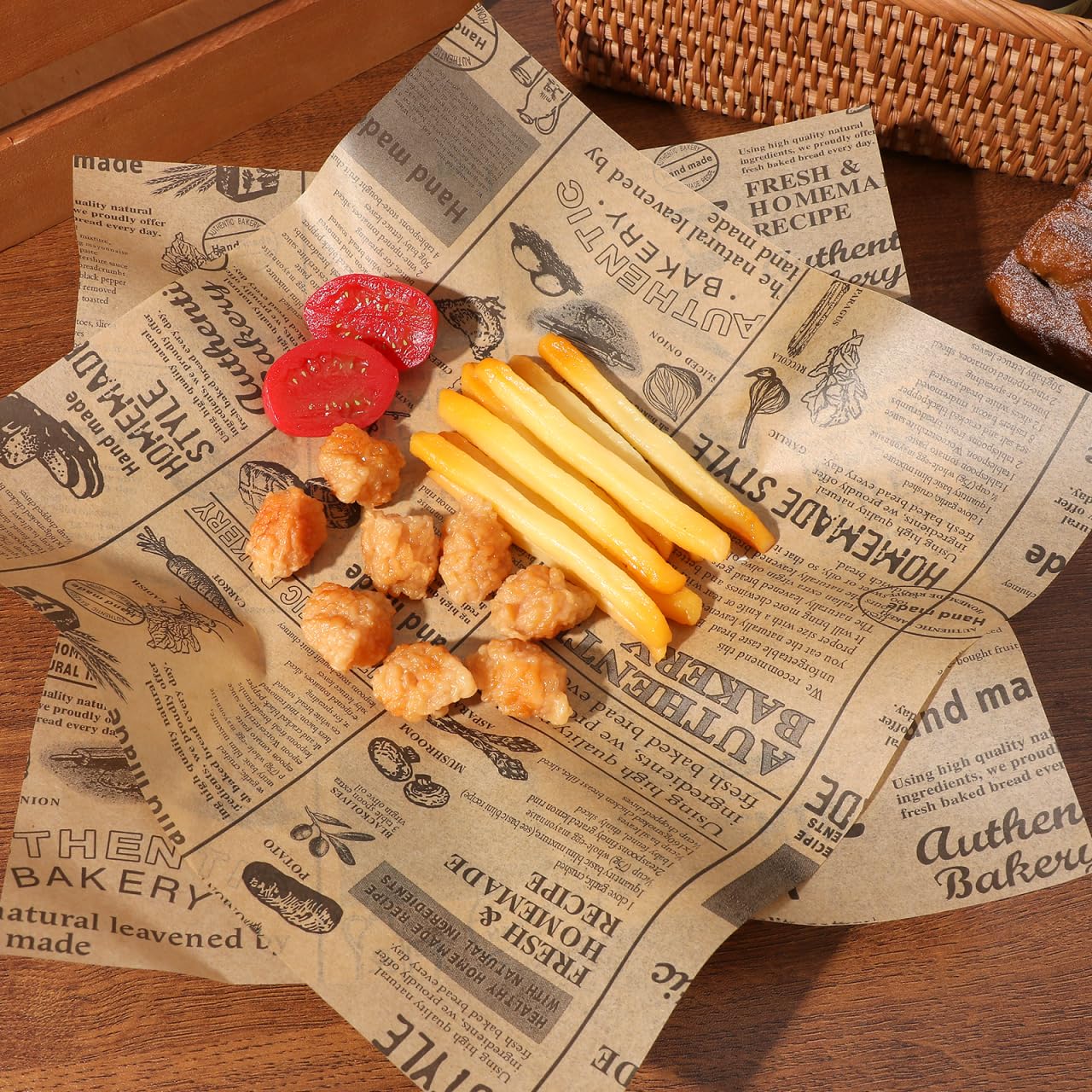 DOITOOL Decorative Newspaper Parchment Paper - 50 Sheets Wax Paper for Food, Greaseproof Bbqs Picnic Bakery Liner