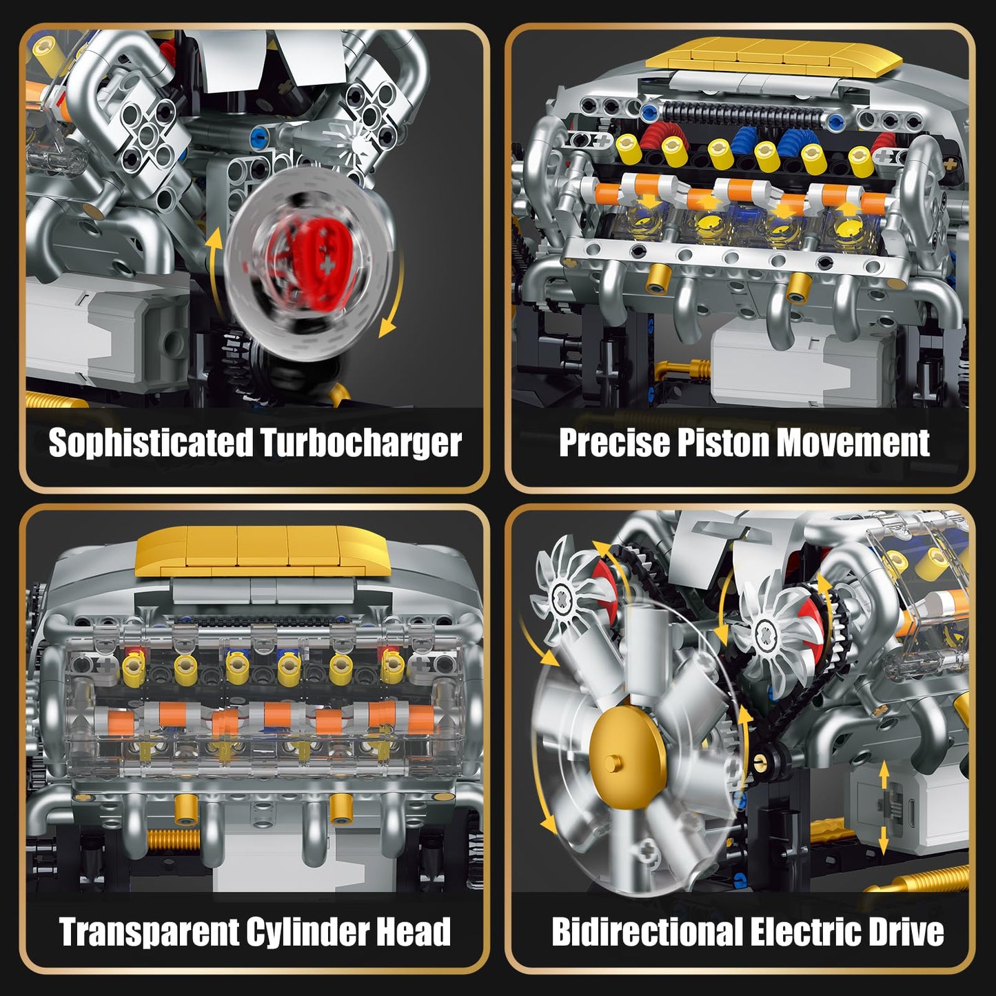 BseSparklion V8 Engine Model Kit that Runs, Build Your Own Mini Visible Car Motor, Physical Science Experiment Building Set for Adults & Teens, STEM Toy Gift for Boys 14+ (703 PCS)
