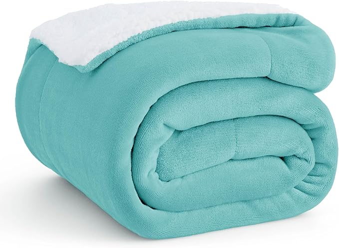 Bedsure Sherpa Fleece Throw Blanket for Couch - Thick and Warm, Soft Fuzzy Plush Throw Blanket for Winter, Light Teal, 50x60 Inches
