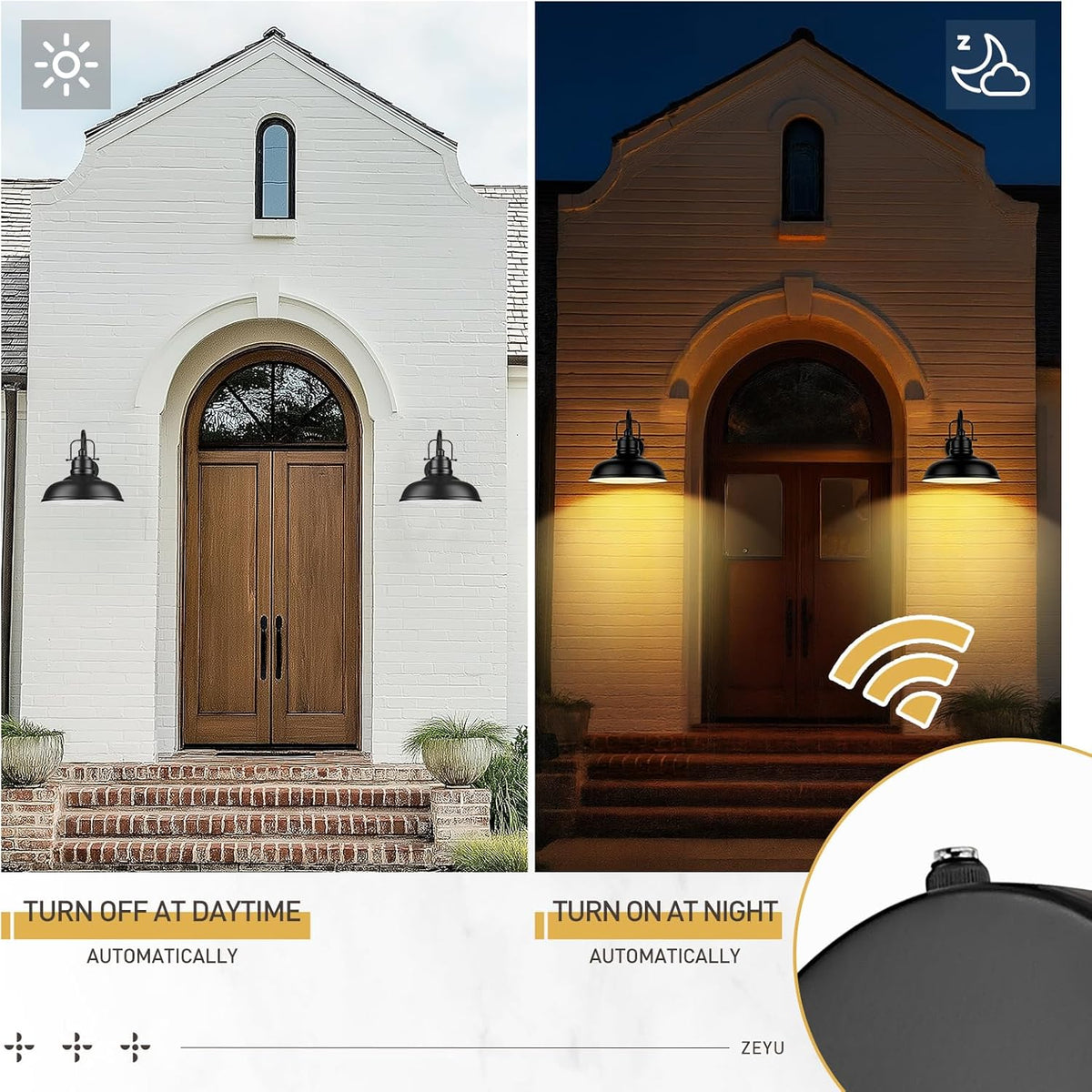 zeyu 2 Pack Dusk to Dawn Outdoor Wall Sconce, Gooseneck Barn Light Fixtures for Front Porch, Exterior Wall Mount Light in Matte Black Finish, 016-1BL-PC-2 BK