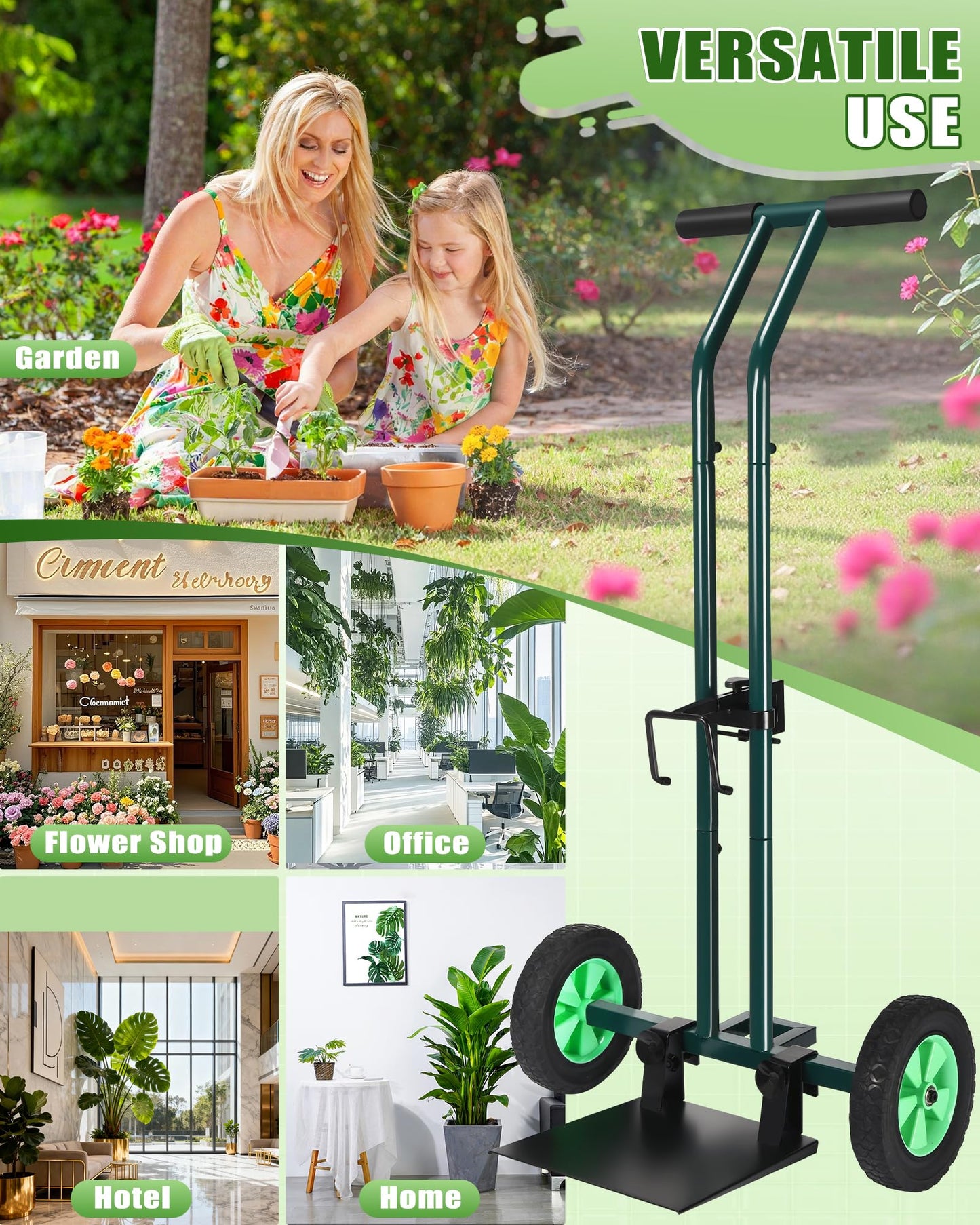 AugFir Plant Caddy with Wheels, 260LBS Rolling Plant Dolly Pot Mover with Adjustable Grabbing Arm and Suction Cups, Heavy Duty Garden Trolley Plant Cart with Strap for Indoor Outdoor Planters