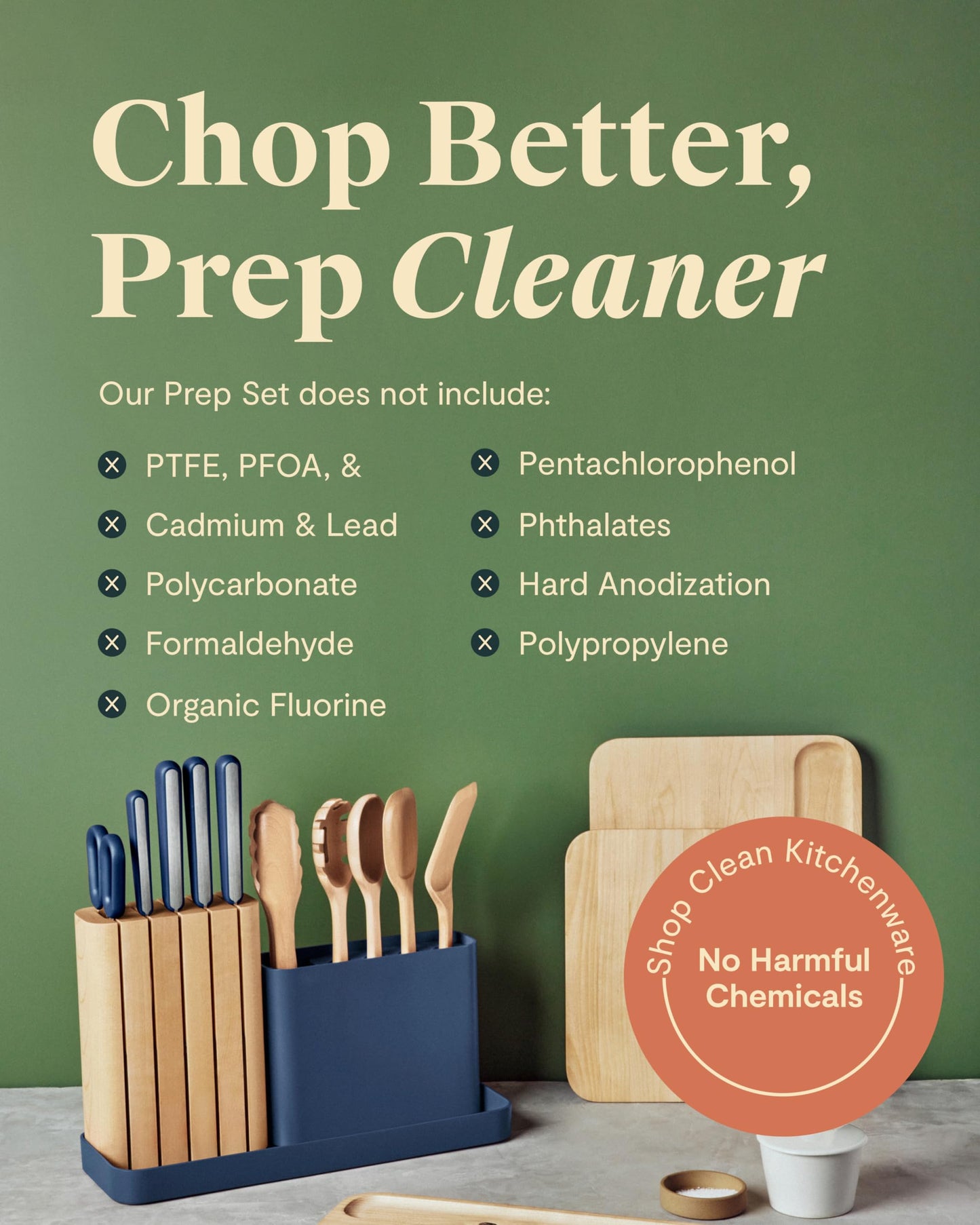 Caraway 14-Piece Kitchen Prep Set - Kitchen Knife Set & Wooden Utensil Set - Made With Premium German Steel Blades & FSC-Certified Birch Wood - Non-Toxic Materials - Includes Organizer - Perracotta