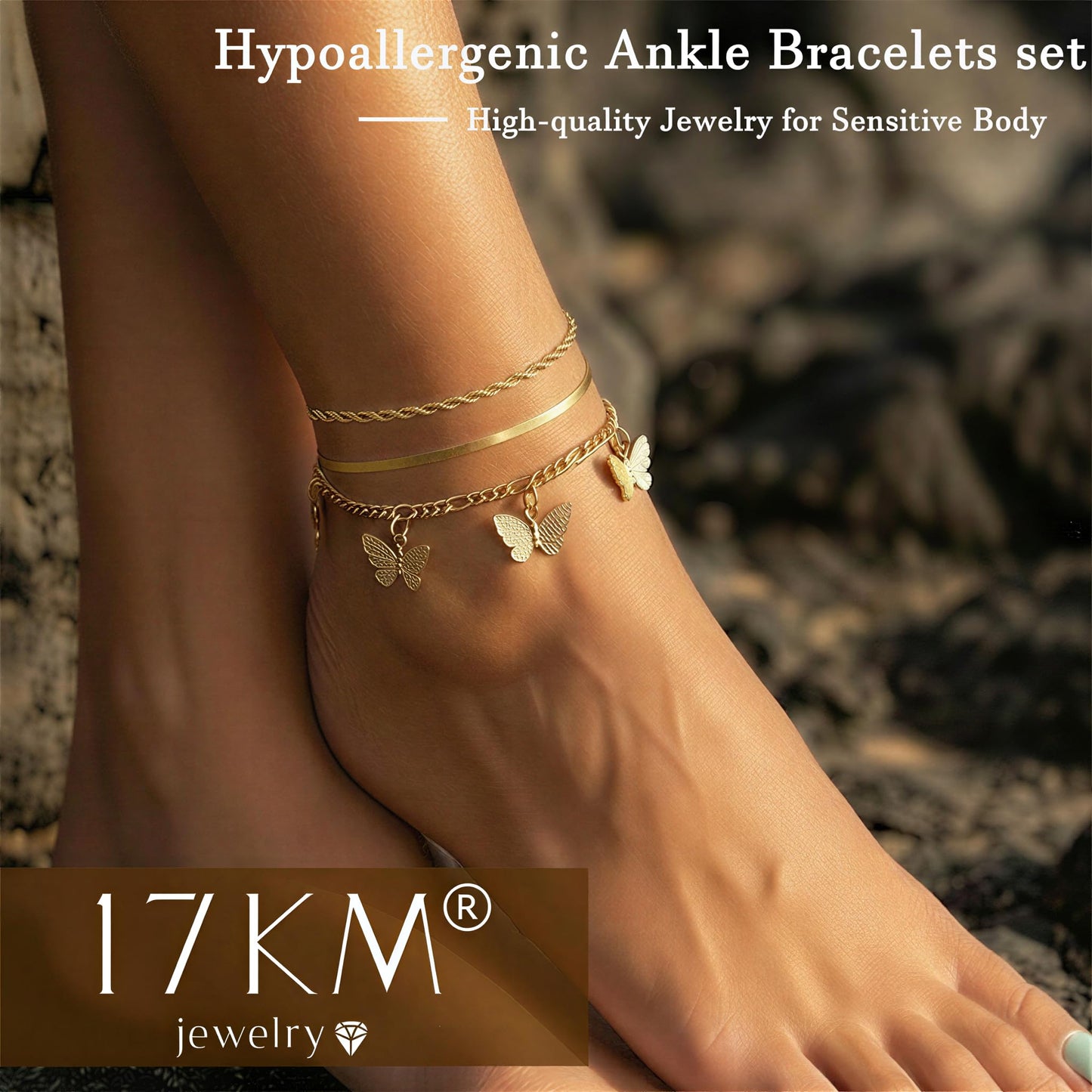 17KM 21PCS Gold Ankle Bracelets for Women, Boho Shell Bead Cuban Link Chain Waterproof Gold Anklets Set, Adjustable Layered Anklets for Women Beach Jewelry Gift
