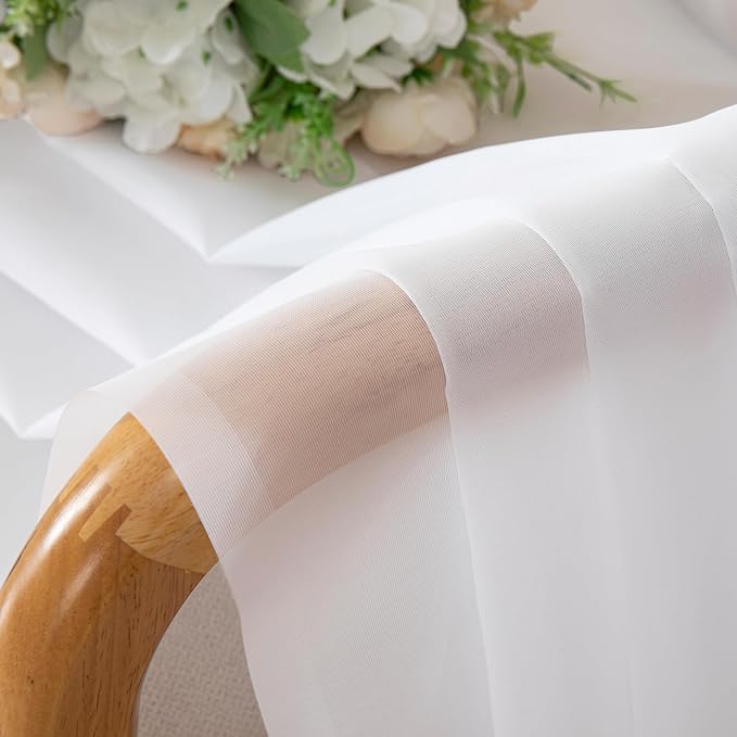 Lecloud White Sheer Curtains 45 Inch Long 2 Panels, Short Voile Drapes for Dinning Small Windows, Light Filtering Voile Curtain for Living Room Bedroom Bathroom, Dual Rod Pocket, 40" Wx45 L