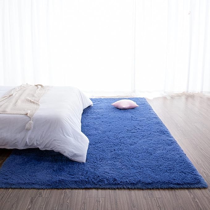 TWINNIS Super Soft Shaggy Rugs Fluffy Carpets, 4x5.9 Feet, Indoor Modern Plush Area Rugs for Living Room Bedroom Kids Room Nursery Home Decor, Upgrade Anti-Skid Rectangular Fuzzy Rug, Indigo