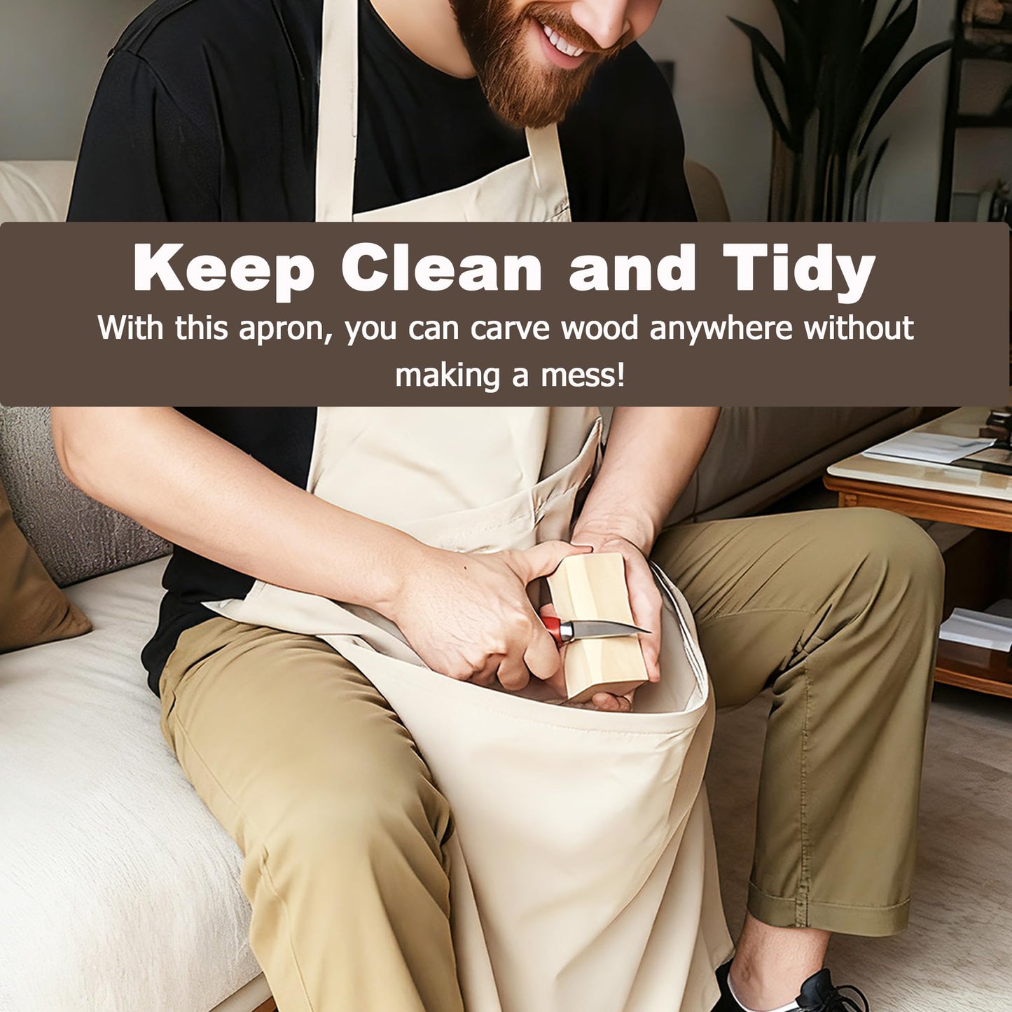 DAFENCHI Wood Carving Apron with Chip Catcher, Canvas Woodworking Carving Apron with Large Pouch for Catching Wood Chips, Adjustable Straps, for Woodworkers, Gift for Men