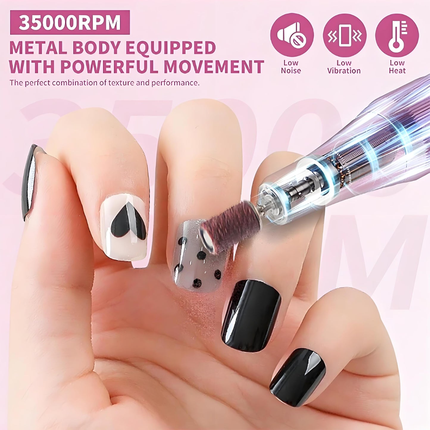 Cordless Nail Efile Drill Machine - Rechargeable Electric Nail File Kit for Acrylic/Gel/Dip Powder Nails, 6 Bits Portable Lightweight Design with Quiet Motor, Ideal for Home & Salon Manicure Pedicure