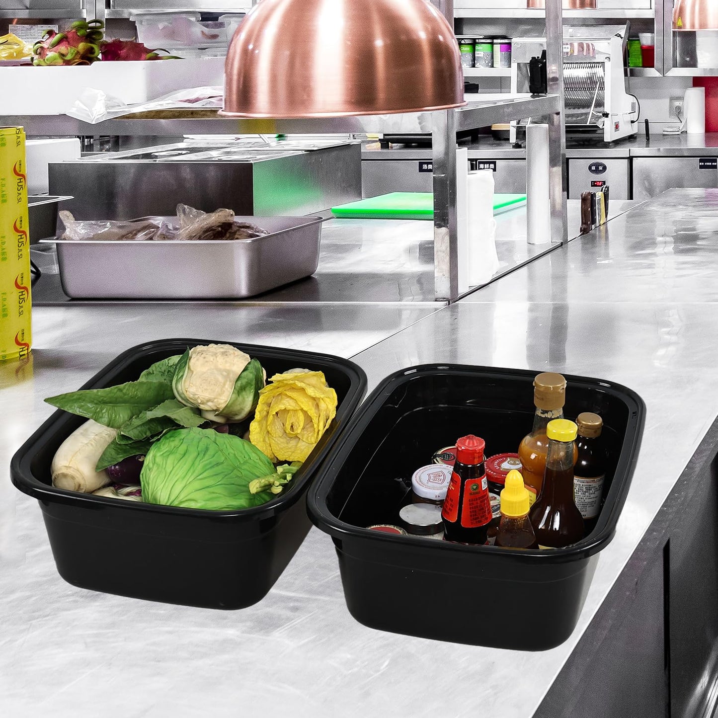 Sadstory 14 Quart Plastic Wash Tub, Black Rectangular Dishpan, 4 Packs