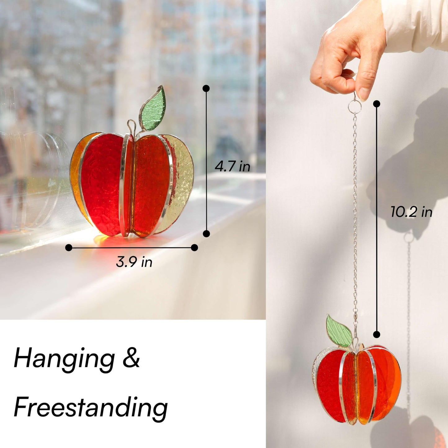 MintyWiz 3D Apple Suncatcher Spinner, Stained Glass Sculpture Sun Catcher, Fruit Art Bookshelf Desktop Decor, Unique Gifts for Teachers
