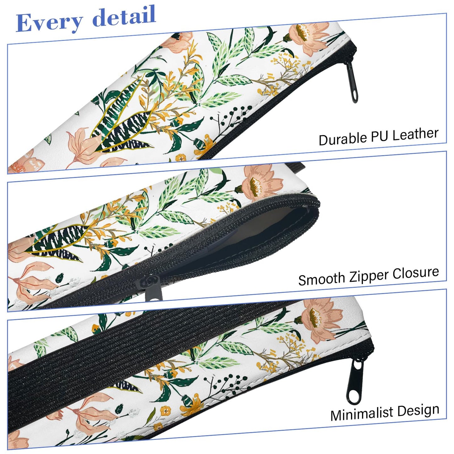 Kakurookie 4 Pack Elastic Pen Holder for Notebook, Prints Pen Pouch with Elastic Band and Zipper, Leather Pen Holder for Planners, Journals, Book