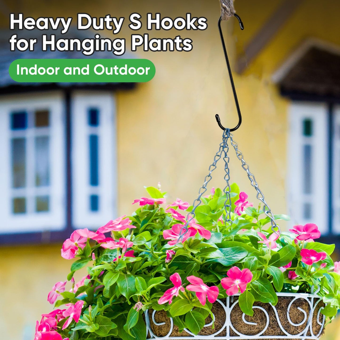HiGift 8 Pack 12 Inch Long S Hooks for Hanging Plants, Large Plant Hooks for Hanging Baskets Heavy Duty, Black Extender Hooks for Kitchenware, Pergola, Closet, Flower Basket, Bird Feeder, Wind Chimes