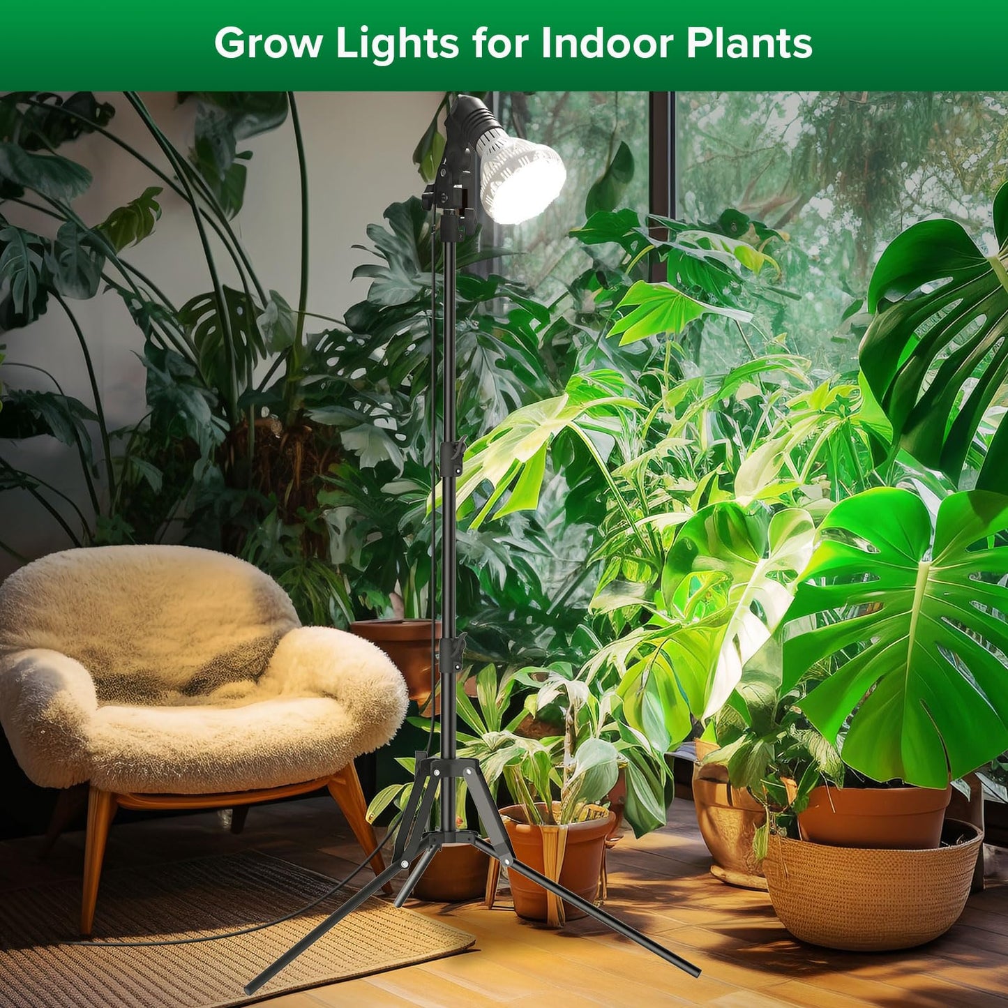 SANSI Grow Lights for Indoor Plants, 4 Dimmable Levels 30W Full Spectrum Plant Lights for Indoor Growing, Tripod Stand Adjustable 30"-55" Plant Grow Light with Remote Control Auto Timer