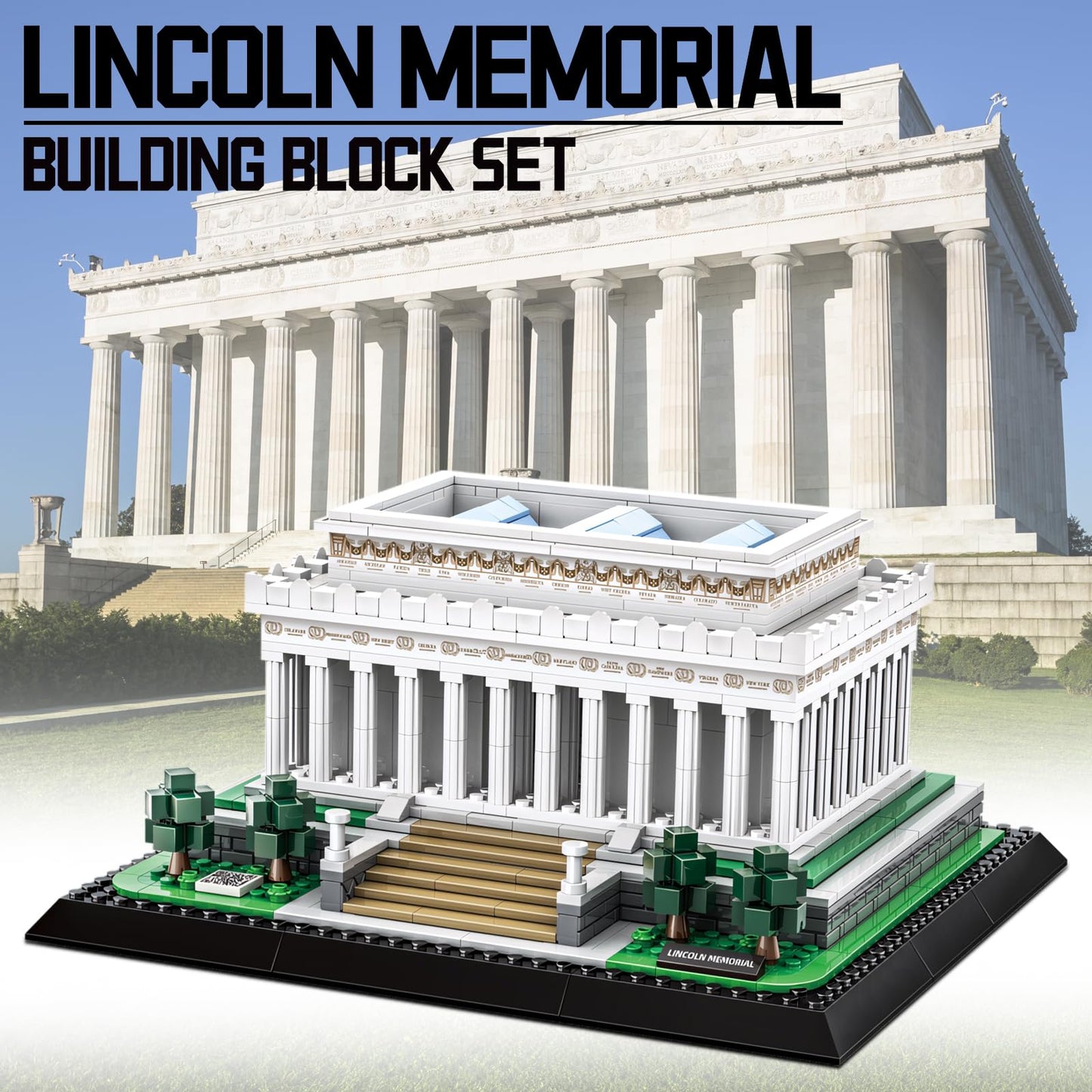 CAXIMSY Lincoln Memorial Building Block Set 979 Pcs Washington DC Architecture Model Kit for Adults & Teens Historic USA Landmark Home Office Desk Decor Display Gift