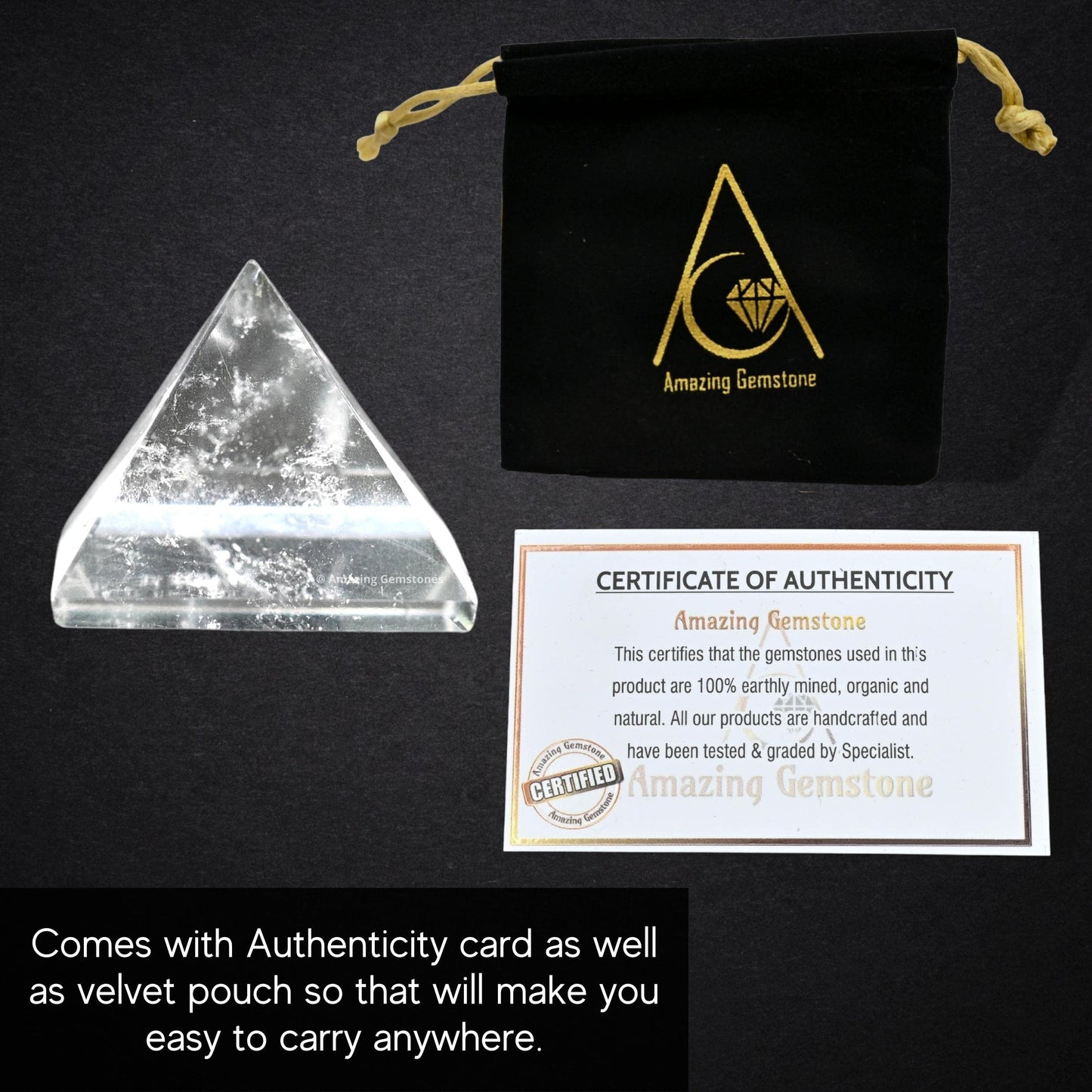 Amazing Gemstone Clear Quartz Pyramid Crystal Healing Stones - 1" Great Pyramid Figurine of Natural Stone Pyramid for Meditation, Reiki, Chakra Balancing and Crystal Pyramids Grid