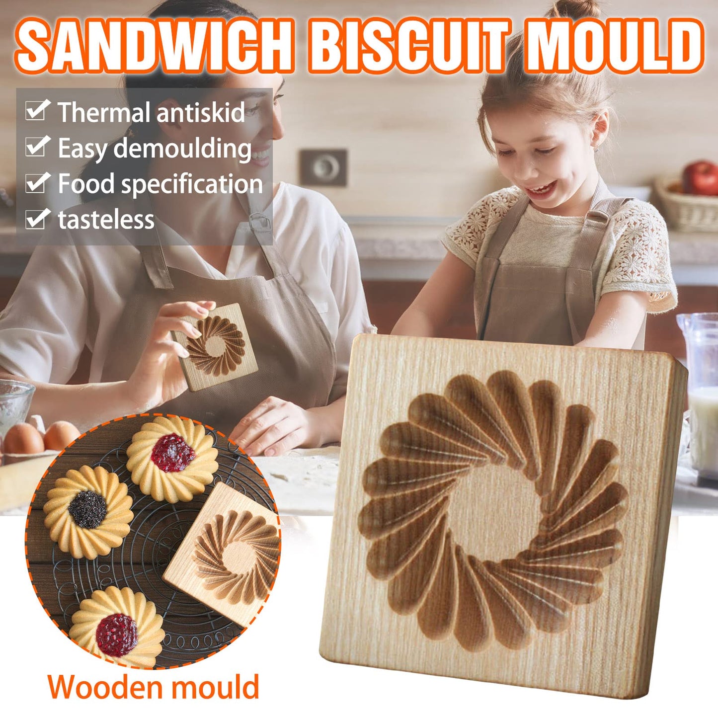 Wooden Cookie Biscuit Mold, 3D Baking Mold, Embossing Craft Decorating Baking Tool, Suitable for Halloween Thanksgiving Christmas Kitchen DIY (Shape E 10 * 10 * 2)