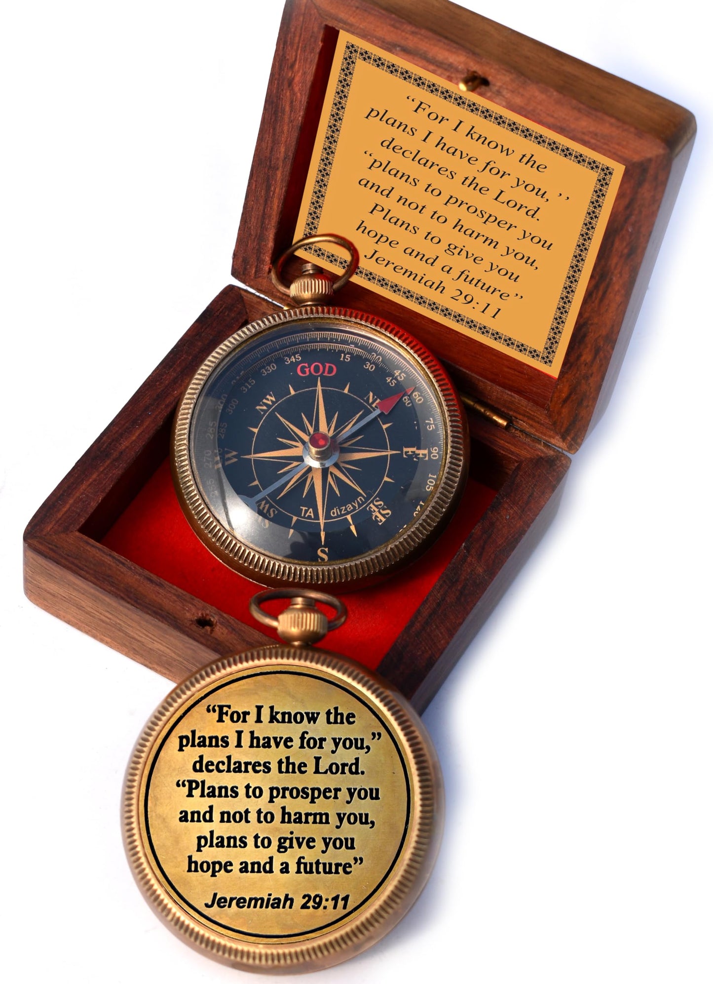 I Know The Plans I Have for You Engraved Compass with Wooden Box, Jeremiah 29 11 - Christian & Catholic Gifts for Men, Women & Graduation