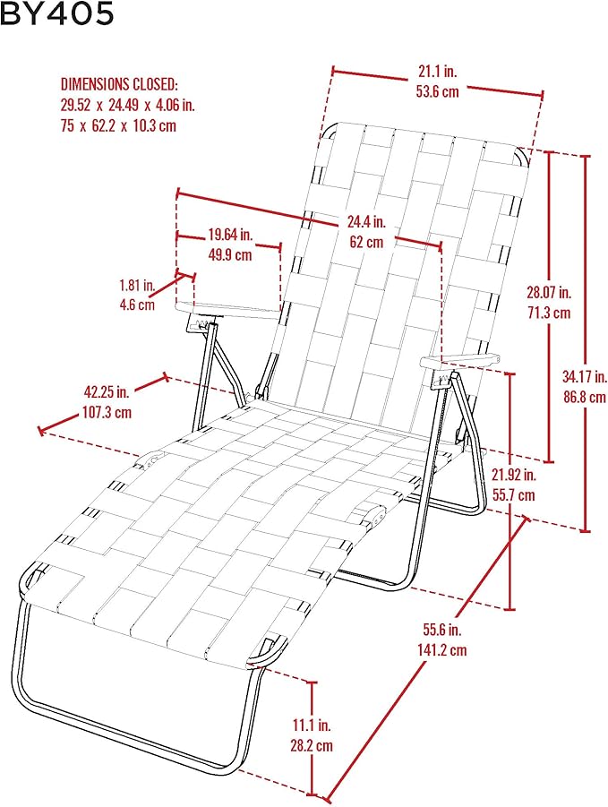 Camp & GO 4-Position Folding Web Lawn Chair Outdoor Lounger, Blue/White undefined/White