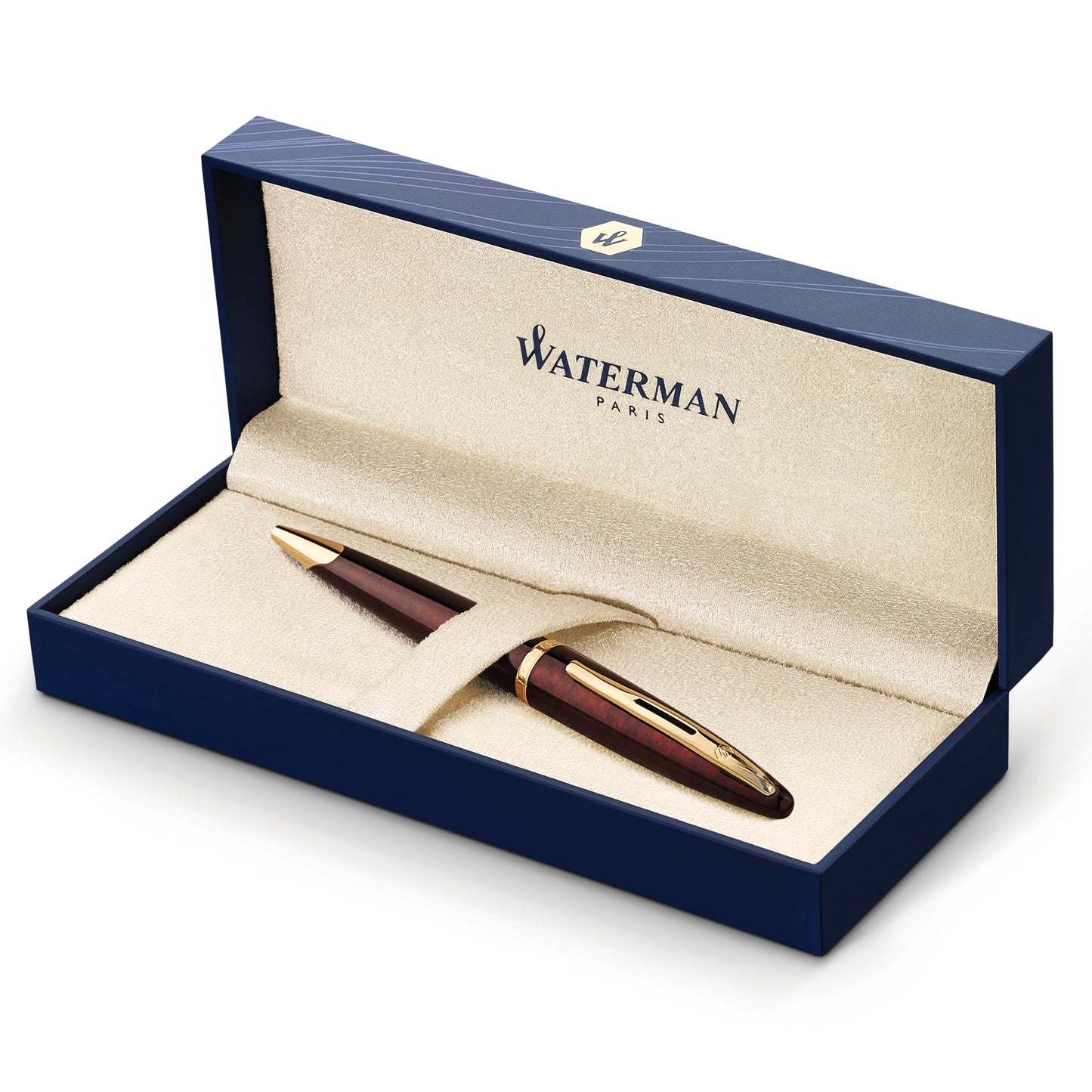 Waterman Carène Ballpoint Pen Marine Amber with 23k Gold Clip Medium Point with Blue Ink Cartridge Gift Box